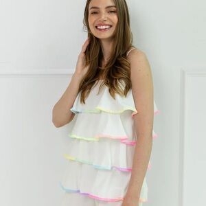 Lola and the Boys Rainbow Tiered Ruffle Dress Large Womens Teens NWT